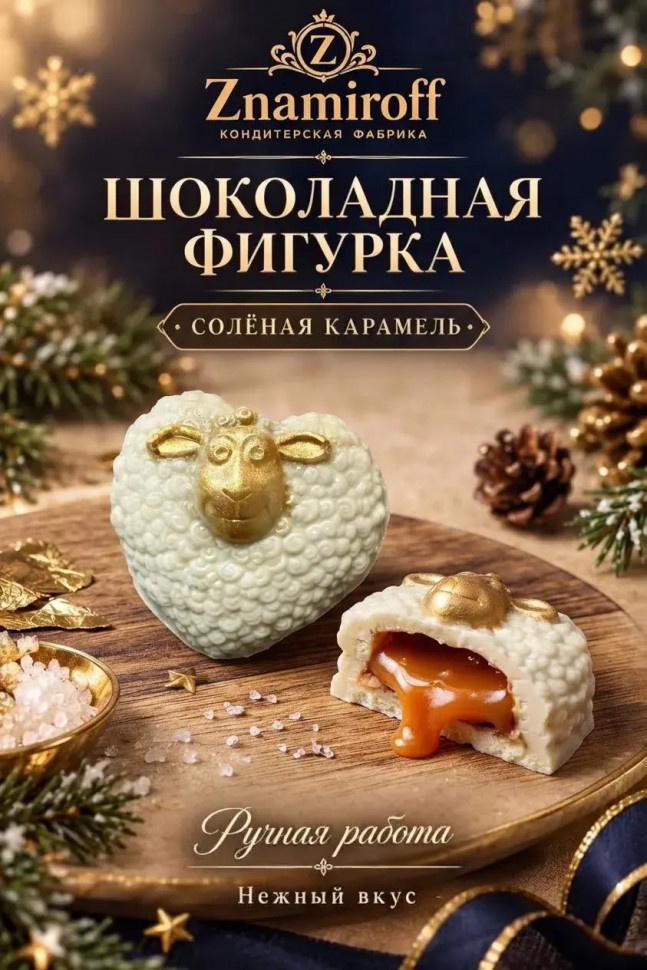  Шоколад фигурный "Овечка-сердечко" белый шоколад с начинкой солёная карамель(блок 5шт по 70г) в Калининграде